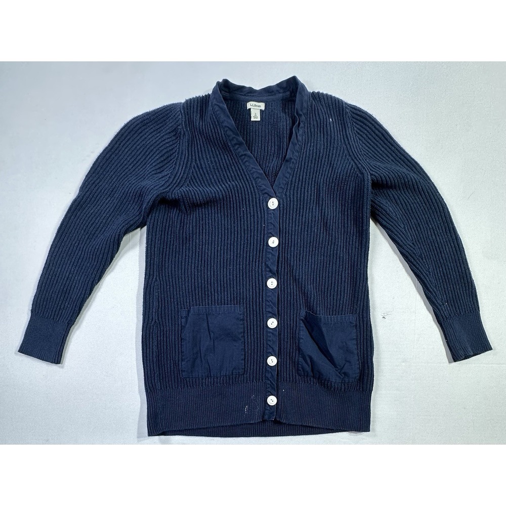 L.L. Bean Blue‎ Cardigan Sweater Woman's Size Small 100% Cotton